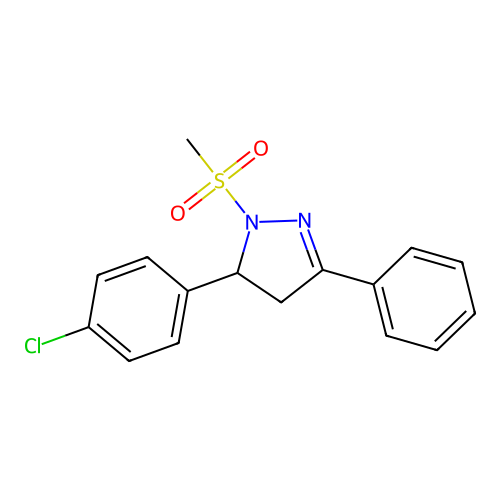 5-(4-chlorophenyl)-1-(methylsulfonyl)-3-phenyl-4,5-dihydro-1H-pyrazole structure