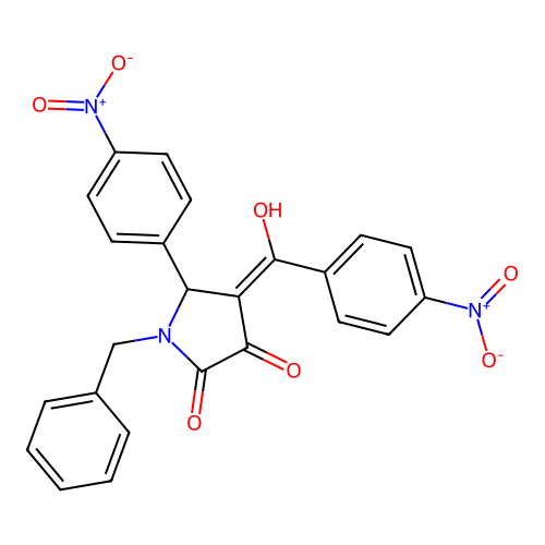(4E)-1-benzyl-4-[hydroxy(4-nitrophenyl)methylidene]-5-(4-nitrophenyl)pyrrolidine-2,3-dione structure