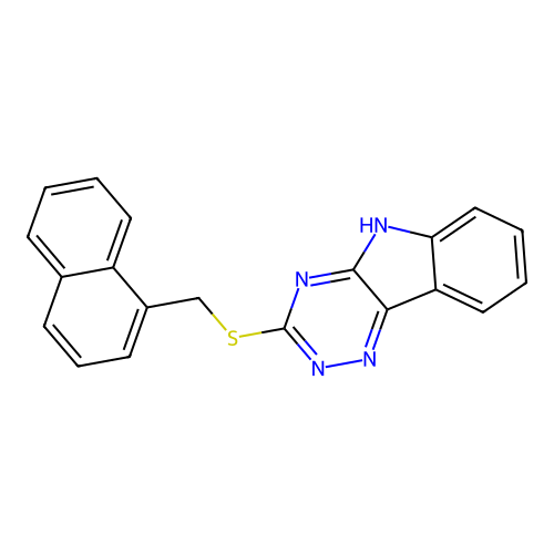 3-[(naphthalen-1-ylmethyl)sulfanyl]-5H-[1,2,4]triazino[5,6-b]indole structure