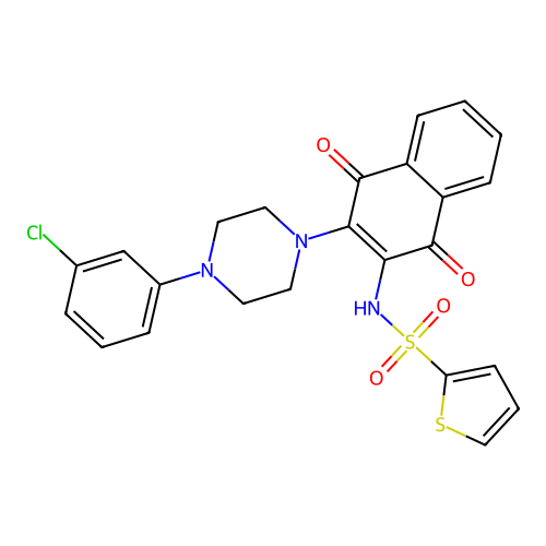 N-[3-[4-(3-chlorophenyl)-1-piperazinyl]-1,4-dioxo-2-naphthalenyl]-2-thiophenesulfonamide structure