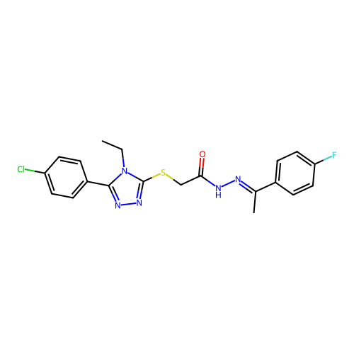 2-{[5-(4-chlorophenyl)-4-ethyl-4H-1,2,4-triazol-3-yl]sulfanyl}-N'-[(1E)-1-(4-fluorophenyl)ethylidene]acetohydrazide structure