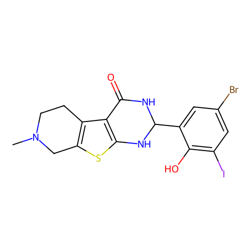 2-(5-bromo-2-hydroxy-3-iodophenyl)-7-methyl-2,3,5,6,7,8-hexahydropyrido[4',3':4,5]thieno[2,3-d]pyrimidin-4(1H)-one structure