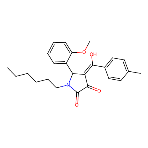 (4E)-1-hexyl-4-[hydroxy(4-methylphenyl)methylidene]-5-(2-methoxyphenyl)pyrrolidine-2,3-dione structure