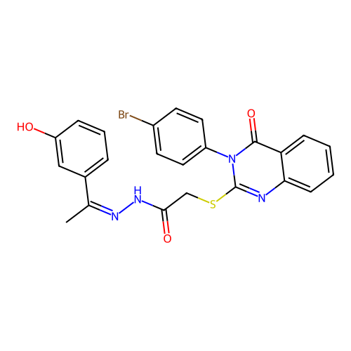 2-{[3-(4-bromophenyl)-4-oxo-3,4-dihydroquinazolin-2-yl]sulfanyl}-N'-[(1Z)-1-(3-hydroxyphenyl)ethylidene]acetohydrazide structure