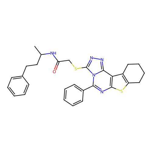 2-((5-phenyl-8,9,10,11-tetrahydrobenzo[4,5]thieno[3,2-e][1,2,4]triazolo[4,3-c]pyrimidin-3-yl)thio)-N-(4-phenylbutan-2-yl)acetamide structure
