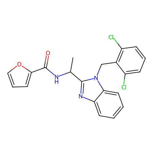 N-{1-[1-(2,6-dichlorobenzyl)-1H-benzimidazol-2-yl]ethyl}furan-2-carboxamide structure