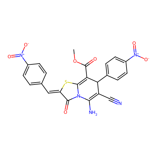 (Z)-methyl 5-amino-6-cyano-2-(4-nitrobenzylidene)-7-(4-nitrophenyl)-3-oxo-3,7-dihydro-2H-thiazolo[3,2-a]pyridine-8-carboxylate structure