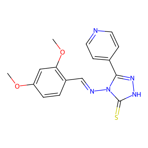 (E)-4-((2,4-dimethoxybenzylidene)amino)-5-(pyridin-4-yl)-4H-1,2,4-triazole-3-thiol structure