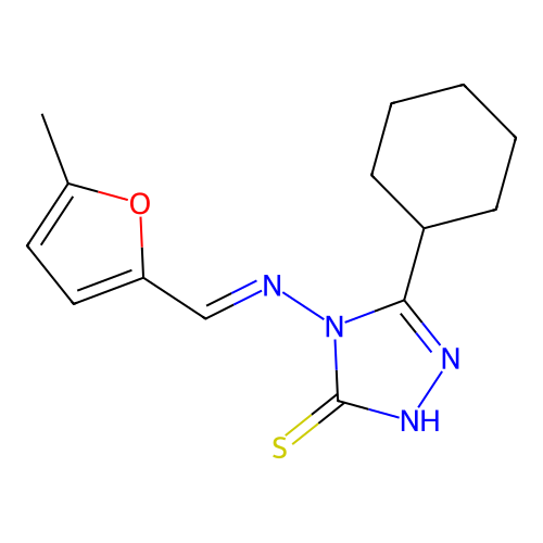 5-cyclohexyl-4-{[(5-methyl-2-furyl)methylene]amino}-4H-1,2,4-triazole-3-thiol structure