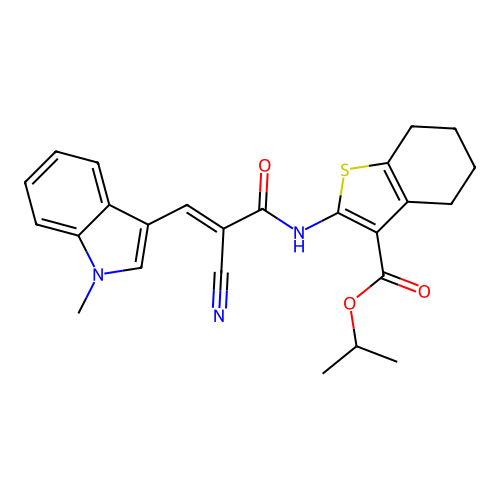 (E)-isopropyl 2-(2-cyano-3-(1-methyl-1H-indol-3-yl)acrylamido)-4,5,6,7-tetrahydrobenzo[b]thiophene-3-carboxylate structure