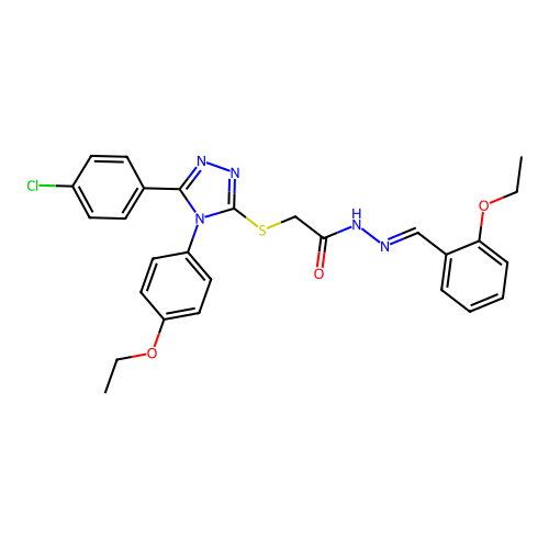2-{[5-(4-chlorophenyl)-4-(4-ethoxyphenyl)-4H-1,2,4-triazol-3-yl]sulfanyl}-N'-[(E)-(2-ethoxyphenyl)methylidene]acetohydrazide structure