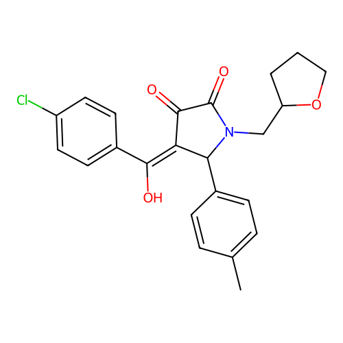 (4E)-4-[(4-chlorophenyl)(hydroxy)methylidene]-5-(4-methylphenyl)-1-(tetrahydrofuran-2-ylmethyl)pyrrolidine-2,3-dione structure