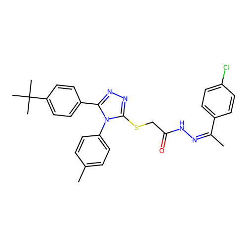 2-{[5-(4-tert-butylphenyl)-4-(4-methylphenyl)-4H-1,2,4-triazol-3-yl]sulfanyl}-N'-[(1Z)-1-(4-chlorophenyl)ethylidene]acetohydrazide structure