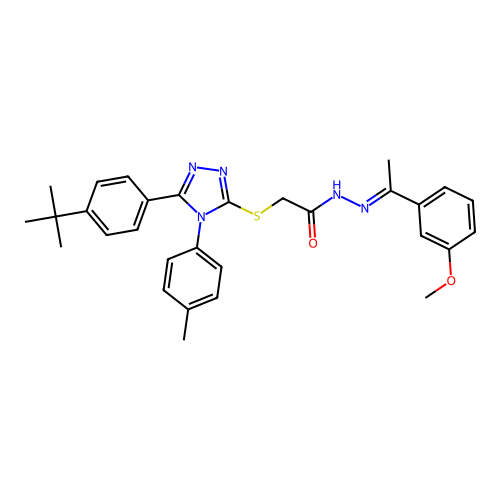 2-{[5-(4-tert-butylphenyl)-4-(4-methylphenyl)-4H-1,2,4-triazol-3-yl]sulfanyl}-N'-[(1E)-1-(3-methoxyphenyl)ethylidene]acetohydrazide structure
