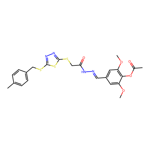 2,6-dimethoxy-4-[(E)-{2-[({5-[(4-methylbenzyl)sulfanyl]-1,3,4-thiadiazol-2-yl}sulfanyl)acetyl]hydrazinylidene}methyl]phenyl acetate structure