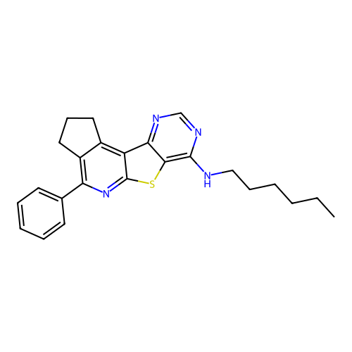 N-hexyl-4-phenyl-2,3-dihydro-1H-cyclopenta[4',5']pyrido[3',2':4,5]thieno[3,2-d]pyrimidin-7-amine structure