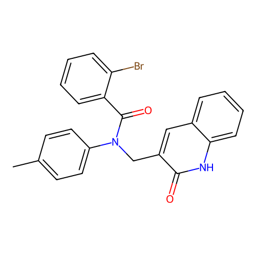 2-bromo-N-(4-methylphenyl)-N-[(2-oxo-1H-quinolin-3-yl)methyl]benzamide structure