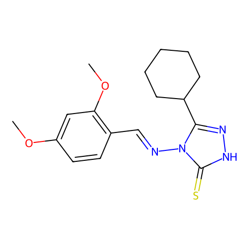 3-cyclohexyl-4-[(E)-(2,4-dimethoxyphenyl)methylideneamino]-1H-1,2,4-triazole-5-thione structure