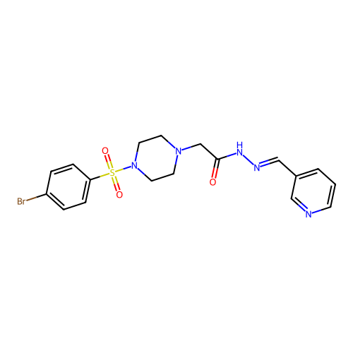 (E)-2-(4-((4-bromophenyl)sulfonyl)piperazin-1-yl)-N'-(pyridin-3-ylmethylene)acetohydrazide structure