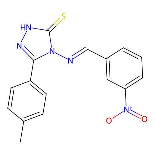 (E)-4-((3-nitrobenzylidene)amino)-5-(p-tolyl)-4H-1,2,4-triazole-3-thiol structure