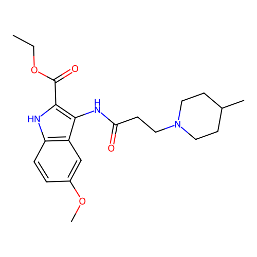 ethyl 5-methoxy-3-(3-(4-methylpiperidin-1-yl)propanamido)-1H-indole-2-carboxylate structure