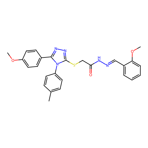 N'-[(E)-(2-methoxyphenyl)methylidene]-2-{[5-(4-methoxyphenyl)-4-(4-methylphenyl)-4H-1,2,4-triazol-3-yl]sulfanyl}acetohydrazide structure