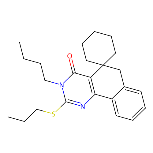 3-butyl-2-(propylsulfanyl)-3H-spiro[benzo[h]quinazoline-5,1'-cyclohexan]-4(6H)-one structure