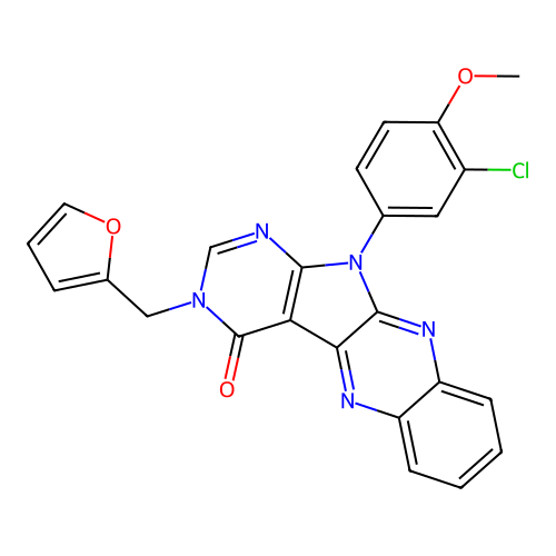 11-(3-chloro-4-methoxyphenyl)-3-(furan-2-ylmethyl)-3,11-dihydro-4H-pyrimido[5',4':4,5]pyrrolo[2,3-b]quinoxalin-4-one structure