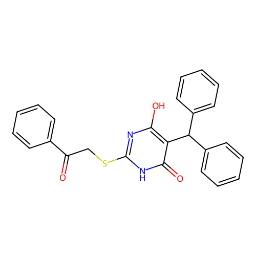 2-{[5-(Diphenylmethyl)-4,6-dihydroxypyrimidin-2-yl]sulfanyl}-1-phenylethanone structure