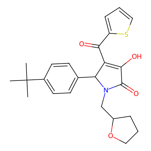 (4E)-5-(4-tert-butylphenyl)-4-[hydroxy(thiophen-2-yl)methylidene]-1-(tetrahydrofuran-2-ylmethyl)pyrrolidine-2,3-dione structure