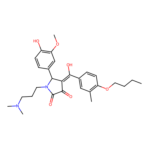 (4E)-4-[(4-butoxy-3-methylphenyl)-hydroxymethylidene]-1-[3-(dimethylamino)propyl]-5-(4-hydroxy-3-methoxyphenyl)pyrrolidine-2,3-dione structure