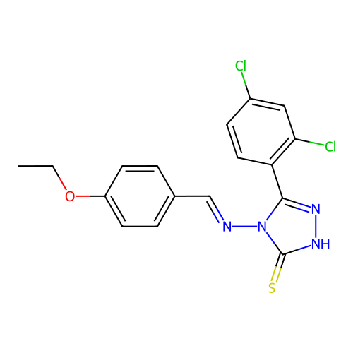 (E)-5-(2,4-dichlorophenyl)-4-((4-ethoxybenzylidene)amino)-4H-1,2,4-triazole-3-thiol structure