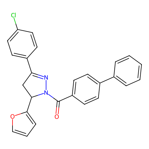 [3-(4-chlorophenyl)-5-(2-furyl)-4,5-dihydropyrazol-1-yl]-(4-phenylphenyl)methanone structure