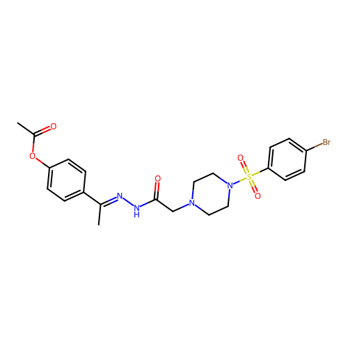 4-{(1Z)-1-[2-({4-[(4-bromophenyl)sulfonyl]piperazin-1-yl}acetyl)hydrazinylidene]ethyl}phenyl acetate structure