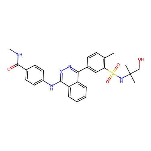 4-[(4-{3-[(1-hydroxy-2-methylpropan-2-yl)sulfamoyl]-4-methylphenyl}phthalazin-1-yl)amino]-N-methylbenzamide structure