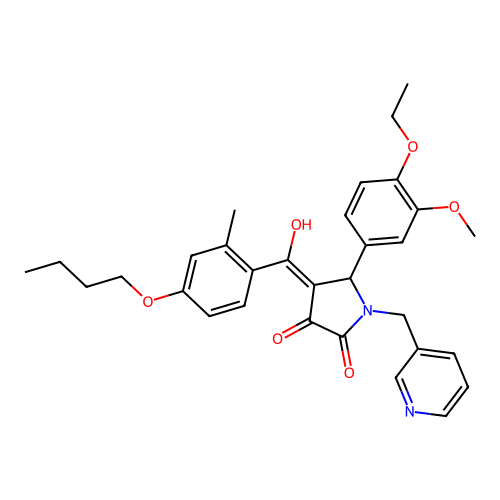 (4E)-4-[(4-butoxy-2-methylphenyl)-hydroxymethylidene]-5-(4-ethoxy-3-methoxyphenyl)-1-(pyridin-3-ylmethyl)pyrrolidine-2,3-dione structure