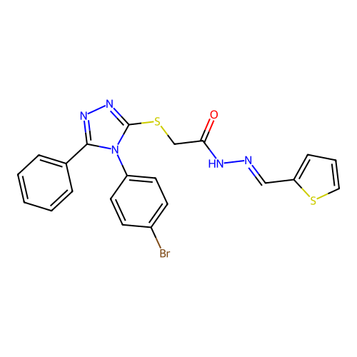 2-{[4-(4-bromophenyl)-5-phenyl-4H-1,2,4-triazol-3-yl]sulfanyl}-N'-[(E)-thiophen-2-ylmethylidene]acetohydrazide structure