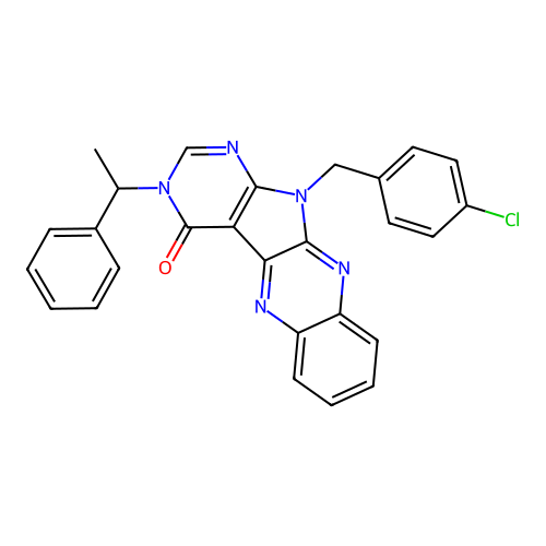 11-(4-chlorobenzyl)-3-(1-phenylethyl)-3,11-dihydro-4H-pyrimido[5',4':4,5]pyrrolo[2,3-b]quinoxalin-4-one structure