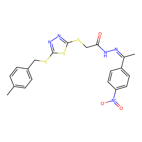 2-({5-[(4-methylbenzyl)sulfanyl]-1,3,4-thiadiazol-2-yl}sulfanyl)-N'-[(1Z)-1-(4-nitrophenyl)ethylidene]acetohydrazide structure