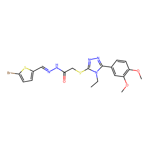 (E)-N'-((5-bromothiophen-2-yl)methylene)-2-((5-(3,4-dimethoxyphenyl)-4-ethyl-4H-1,2,4-triazol-3-yl)thio)acetohydrazide structure