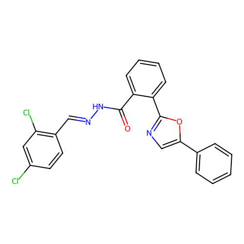 (E)-N'-(2,4-dichlorobenzylidene)-2-(5-phenyloxazol-2-yl)benzohydrazide structure