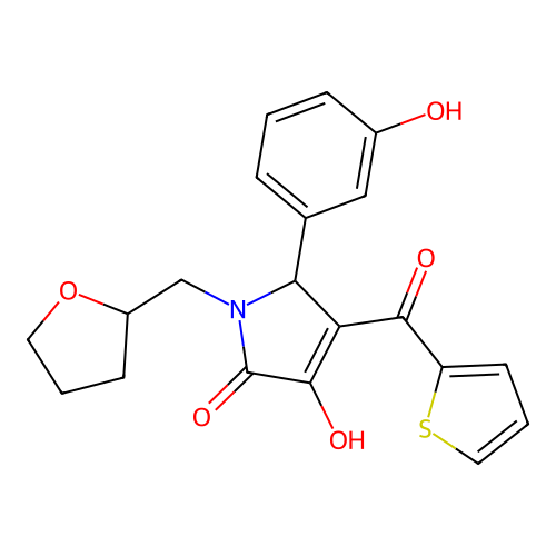 (4E)-5-(3-hydroxyphenyl)-4-[hydroxy(thiophen-2-yl)methylidene]-1-(tetrahydrofuran-2-ylmethyl)pyrrolidine-2,3-dione structure