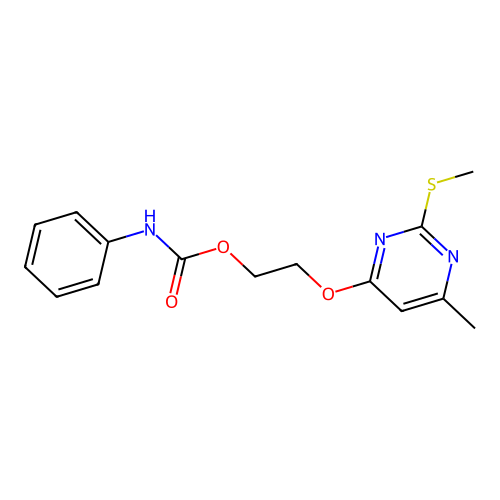 2-{[6-Methyl-2-(methylsulfanyl)pyrimidin-4-yl]oxy}ethyl phenylcarbamate structure