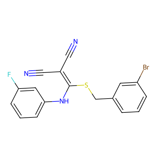 {[(3-Bromobenzyl)sulfanyl][(3-fluorophenyl)amino]methylidene}propanedinitrile structure