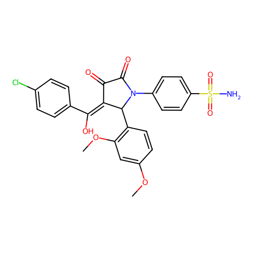 4-[(3E)-3-[(4-chlorophenyl)(hydroxy)methylidene]-2-(2,4-dimethoxyphenyl)-4,5-dioxopyrrolidin-1-yl]benzenesulfonamide structure