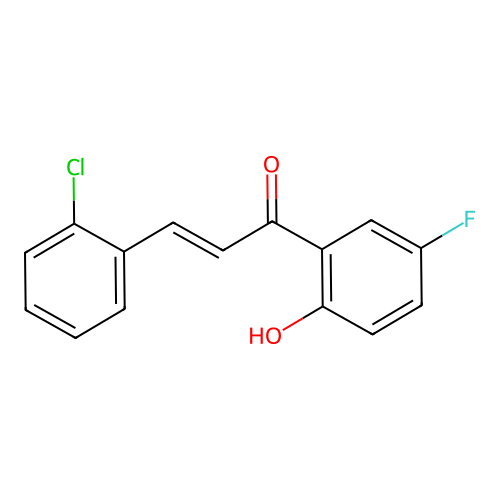 (2E)-3-(2-chlorophenyl)-1-(5-fluoro-2-hydroxyphenyl)prop-2-en-1-one structure