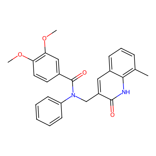 3,4-dimethoxy-N-[(8-methyl-2-oxo-1H-quinolin-3-yl)methyl]-N-phenylbenzamide structure