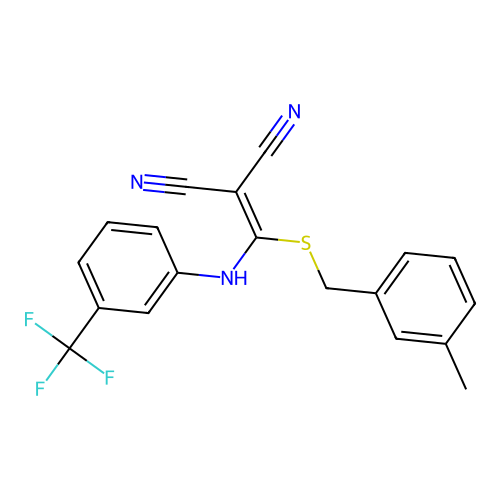 ([(3-methylbenzyl)sulfanyl]{[3-(trifluoromethyl)phenyl]amino}methylidene)propanedinitrile structure