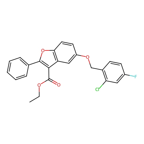 Ethyl 5-[(2-chloro-4-fluorophenyl)methoxy]-2-phenyl-1-benzofuran-3-carboxylate structure