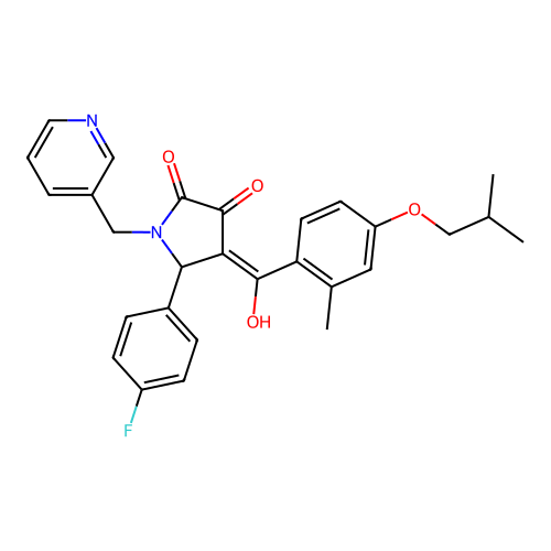 (4E)-5-(4-fluorophenyl)-4-[hydroxy-[2-methyl-4-(2-methylpropoxy)phenyl]methylidene]-1-(pyridin-3-ylmethyl)pyrrolidine-2,3-dione structure